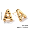 Polished gold-tone bubble style initial A stud earrings with size and weight specs - Letter A (E01698-A)