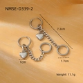 Silver stainless steel heart pendant chain earrings with detailed dimensions 7.3cm - Heart Pendant Chain / Steel Color