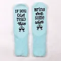 Light blue coral fleece sleep socks featuring wine-themed anti-slip letter patterns - One Size / Green + Black Glue