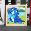 Blue triceratops 9-piece wooden puzzle for kids with a natural light wood frame - Triceratops