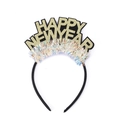 Golden glitter Happy New Year headband with colorful tinsel on black festive hair hoop - Style 9-Gold Letters Iridescent Tinsel