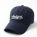 Classic navy blue baseball cap with white Andyou embroidery and curved brim - Adjustable / Navy Blue