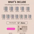 DIY press-on nail kit size chart with 12 matte grey nails, file, and adhesive tabs - White Silver Wave (XL-38-11) / 24 Pcs/Set