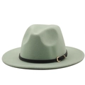 Classic light green wool felt jazz fedora hat with black leather band and gold buckle - M (56-58cm) / Creamy White