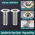 Dual pack stainless steel floor drain strainer with anti-odor filter and long mesh basket - 304 Stainless Steel Strainer Long - Small (2pcs)