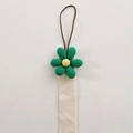 Green fabric flower hair accessory organizer with beige woven strap and brown cord - Green Large Flower