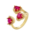Anello regolabile in oro 18K con tre diamanti rosa a forma di cuore e pavé - Placcato Oro Zirconia Rosso Rosa