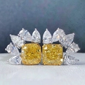 Detail of luxury teardrop earrings with yellow cushion-cut stones and pear-shaped zircon - Yellow