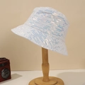 Elegant white sequin bucket hat with reflective glitter detail and wide brim style - M (56-58cm) / White Stripe Sequin