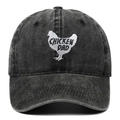 Washed charcoal grey cotton baseball cap with embroidered chicken silhouette and Chicken Dad text - Black