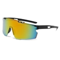 Cycling sports sunglasses with black frame and orange-green gradient shield lens - Large Frame Sports Style (83151) / Red Mirrored