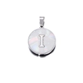 Vintage round stainless steel alphabet charm with white shell inlay featuring letter I - Letter I / 22mm (1 Piece/Pack) / Steel