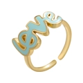 Verstelbare gouden LOVE-ring met lichtblauw emaille op een witte achtergrond - Blauw