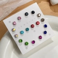 Set of 12 pairs of sparkling colorful zircon stud earrings on a white jewelry card - Multicolor Crystal (E1811-1)