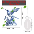 Flat 2D acrylic hummingbird ornament with blue floral patterns and detailed dimensions - Blue and White Hummingbird
