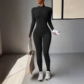 Damen Y2K Sportset in Schwarz mit langärmeligem Reißverschluss-Oberteil und Leggings - S / Schwarz