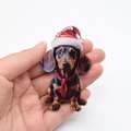 Acrylic dachshund pendant with Christmas hat and red tie for holiday car bag decor - 5# Red Hat and Red Scarf Dog