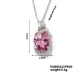 Detailansicht des rosa eiförmigen Zirkon-Anhängers mit Maßen und versilberter Kette - Rosa Ovaler Anhänger (KSN00122PK00)