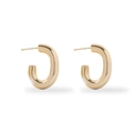 Detailed close-up of chunky C-shaped 18K gold plated stainless steel hoop earrings - 5.0 Oval Minimalist Thick C-shaped Ear Buckle (Gold/MS-071)
