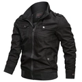 Chaqueta informal de algodón negro para hombre con cuello alto y bolsillos con cremallera - M / Negro