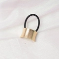 Detail of minimalist black hair tie with textured gold metal buckle on silk fabric - Matte Curved (2) / Gold