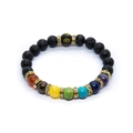 Detailed close-up of chakra bracelet with black lava beads and colorful natural stones - Lava Stone + 7 Chakra + Spacers