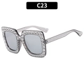 Sparkly square sunglasses with grey lenses and silver glitter rhinestones for women - Transparent Grey Frame Silver Mirror Lens