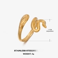 Adjustable 18K gold plated stainless steel snake ring with realistic scale texture - Snake Style (ZN227G) / Gold