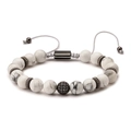Handgefertigtes Armband aus Howlith-Naturstein mit Zirkon-Kugel und verstellbarem Verschluss - Weißer Howlith Silber
