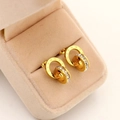 Gold-plated titanium steel earrings featuring Roman numerals and white crystal pavé - Stud Earrings / Gold