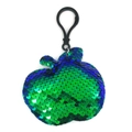 Green and blue sequin apple keychain with black hook for bags and backpacks - Apple