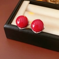 Close-up of red round bead earrings with silver frames in a black leather gift box - Silver Earring Post - Red
