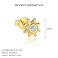 Sonnenblumen-Ohrstecker aus 925er Silber in Goldoptik mit funkelnden Zirkonia-Steinen - Sonne - Einzeln / Gold