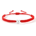 Red braided nylon rope bracelet with heart pendant featuring engraved letter X - Silver Heart-X / Red
