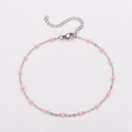 Pink bead anklet with silver stainless steel chain and lobster clasp on white background - 22+5cm / Steel-Pink