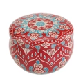 Red 2.2oz metal tin container with blue mandala pattern for tea or scented candles - D204-Red White Mandala