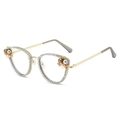 Gouden cat-eye brilmontuur met luxe strassteentjes en kleurrijke parels decoratie - Transparant grijs montuur