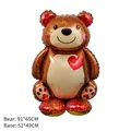 Brown teddy bear foil balloon with red heart and base for wedding decoration - Heart Bear with Base