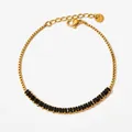 Adjustable gold-plated stainless steel box chain bracelet with emerald-cut black zircons - Gold Black Zirconia (SBK070)