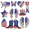 Set of 12 American flag theme enamel charms featuring USA maps, stars and hearts - Mix 13pcs White K Rhinestone Flag Set