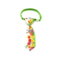 Easter pet necktie with gray bunny and yellow chick patterns on white webbing - White Floral Print
