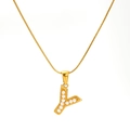Collier en acier titane doré lettre Y avec perles blanches et chaîne serpent fine - Lettre Y (SP723G-Y)