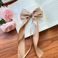 Elegant khaki satin ribbon bow hair clip with flowing streamers for girls' hairstyles - Light Coffee