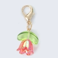 Pink tulip keychain charm with gradient pearlescent finish and golden lobster clasp - Red Double Leaf-Red Tulip