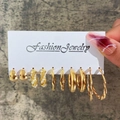 54469-Gold 5 Pairs-Classic Pearl Hoops