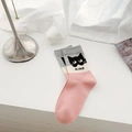 Pink and white cat pattern ankle socks featuring cute MIAO text and anti-slip cotton design - One Size / Mid-Calf Pink