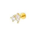 Orecchino labret dorato in argento S925 con zirconi rotondi e a goccia - Doppia Pietra Zircone - Oro