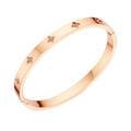Elegant rose gold clover bangle with pink zircon stones and polished steel finish - Gold