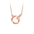 Roségouden ketting met dubbele ringen, Fall in Love gravure en accenten van zirkonia - Enkel Stuk / Roségoud (Dames)