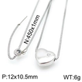 Silver stainless steel heart pendant necklace with box chain and adjustable slider clasp - Necklace (KN117073-K)
